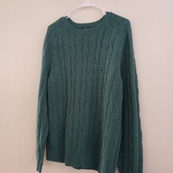 Brooks Brothers Wool Cable Knit Green Mens Large Preppy Ivy League Classic Cozy - Picture 2 of 7